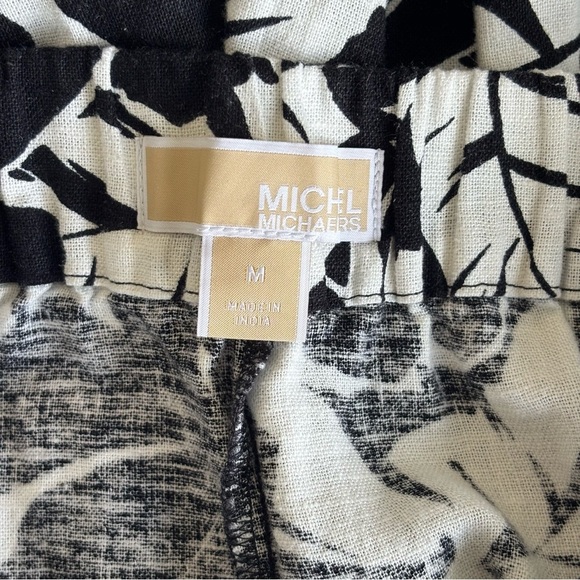 NWT MICHAEL Michael Kors High Waisted Black and White Palm Print Floral Shorts M - Picture 5 of 6